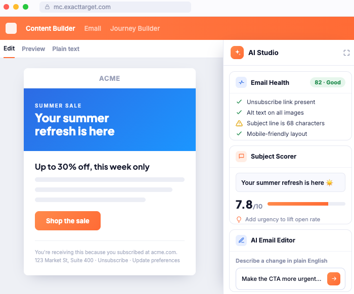 AI Studio with email health checks, subject scoring, and AI editing